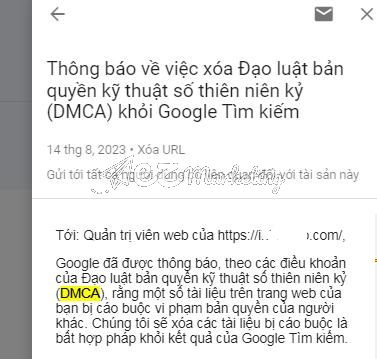 Google đã phạt DMCA nếu bạn nhận được thông báo trong Google Search Console hoặc Email