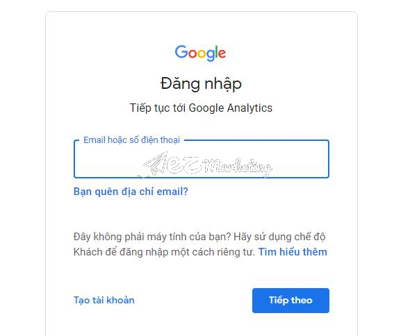 Đăng nhập Gmail để truy cập Google Analytics