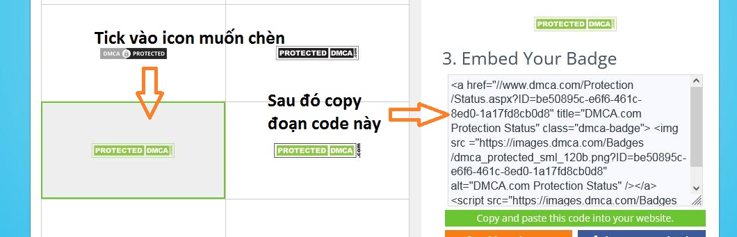 Chọn icon DMCA theo mong muốn và copy code