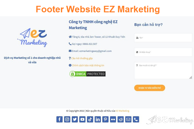 Footer Website của EZ Marketing
