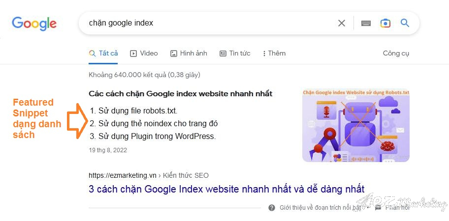 Featured Snippet dạng danh sách