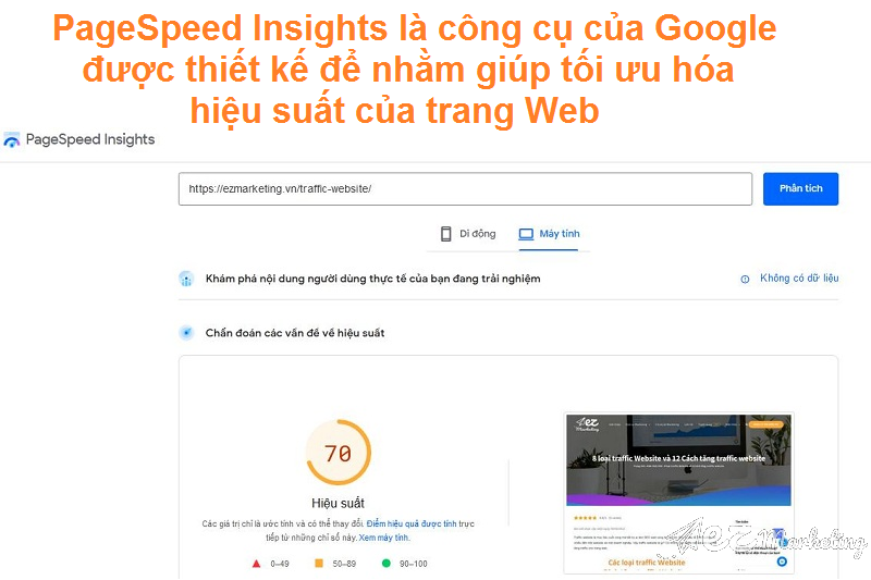PageSpeed Insights là công cụ của Google được thiết kế để nhằm giúp tối ưu hóa hiệu suất của trang Web