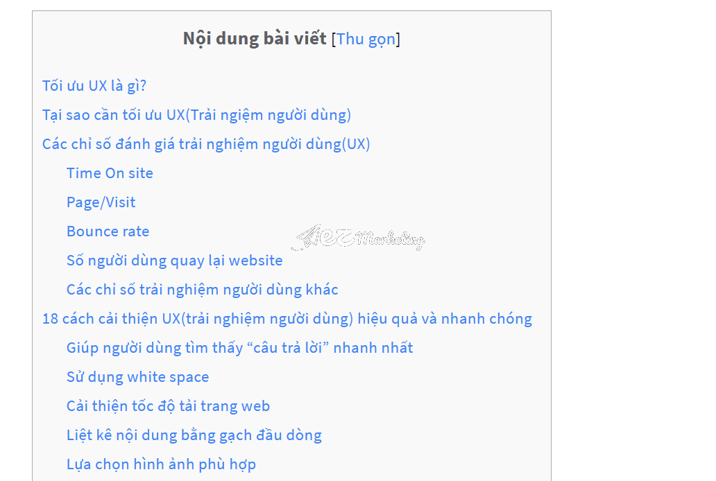 Sử dụng mục lục trong bài viết giúp người dùng dễ tìm nội dung họ cần