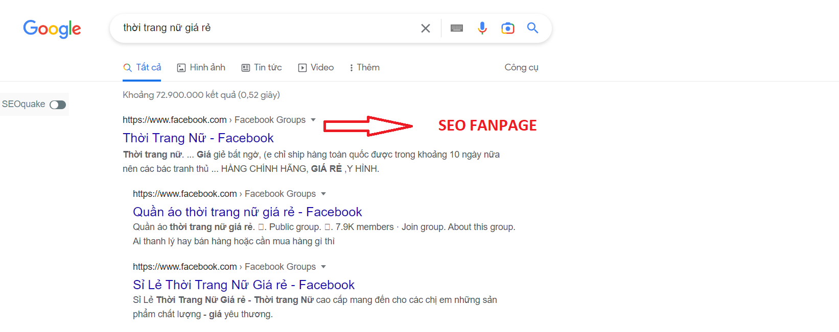 SEO Fanpage đạt thứ hạng cao trên Google