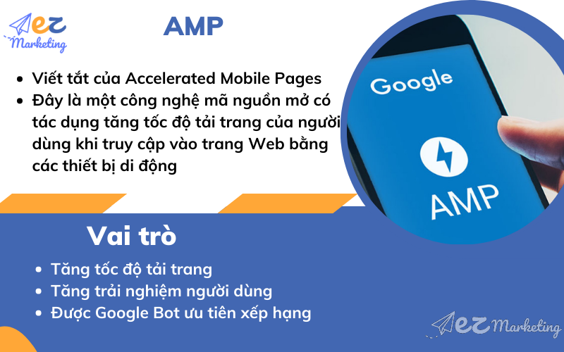 AMP là từ viết tắt của Accelerated Mobile Pages. Đây là một công nghệ mã nguồn mở có tác dụng tăng tốc độ tải trang của người dùng khi truy cập vào trang Web bằng các thiết bị di động.