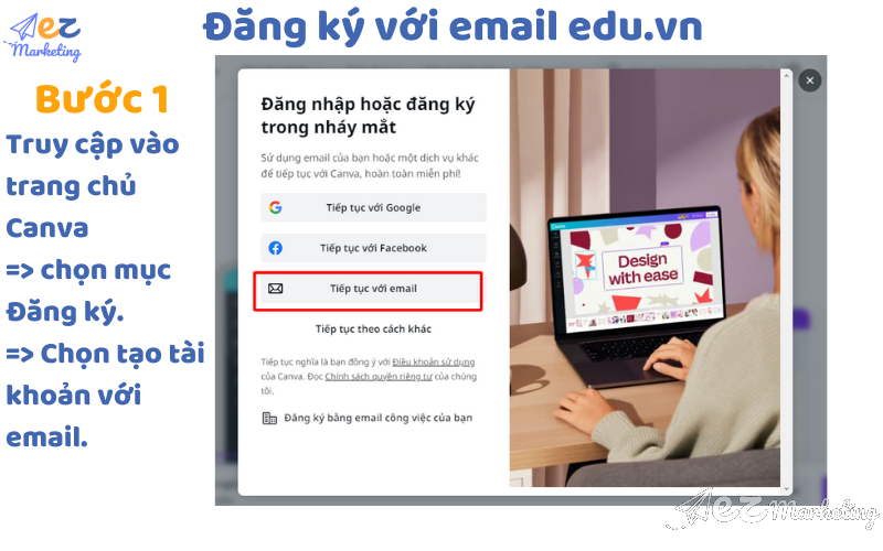 Đăng ký canva pro miễn phí với email edu.vn bước 1