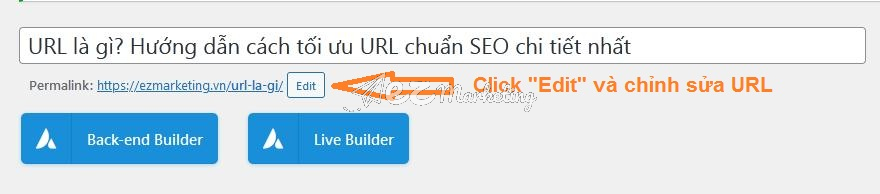 Phần chỉnh sửa URL ngay dưới phần tiêu đề, click vào nút Edit/Chỉnh sửa để chỉnh sửa URL