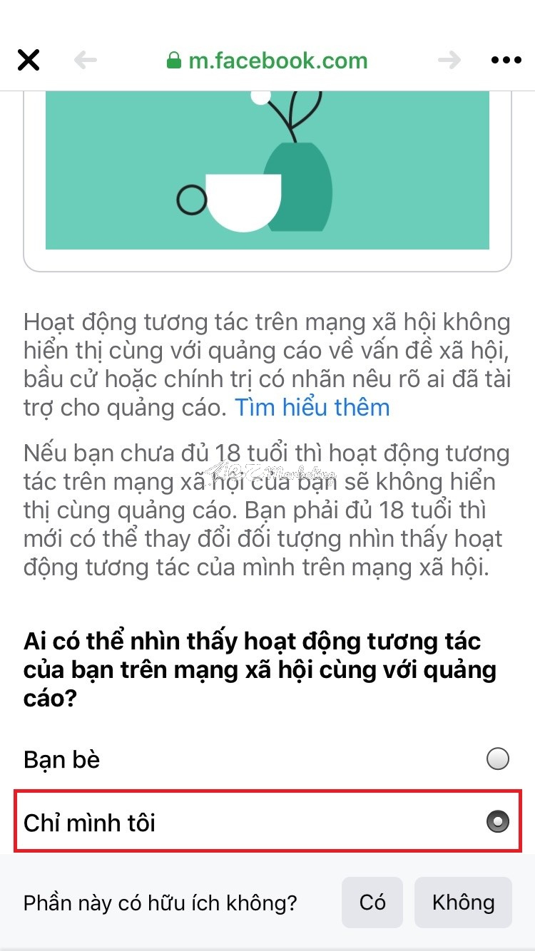 Ẩn hoạt động tương tác với quảng cáo của Trang điện thoại