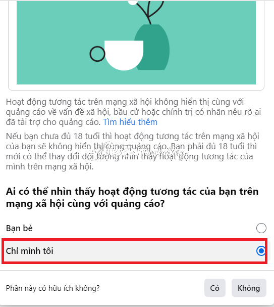 Ẩn hoạt động tương tác với quảng cáo của Trang trên máy tính