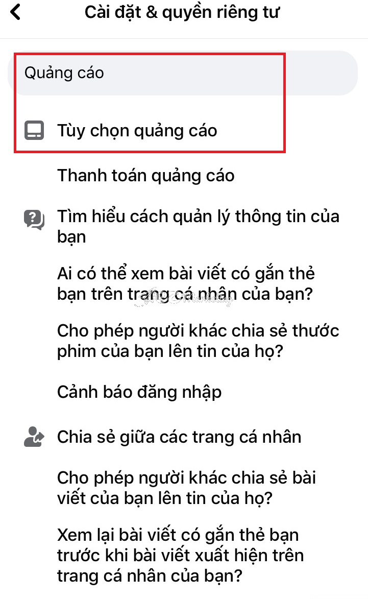 Ẩn hoạt động tương tác với quảng cáo của Trang trên điện thoại