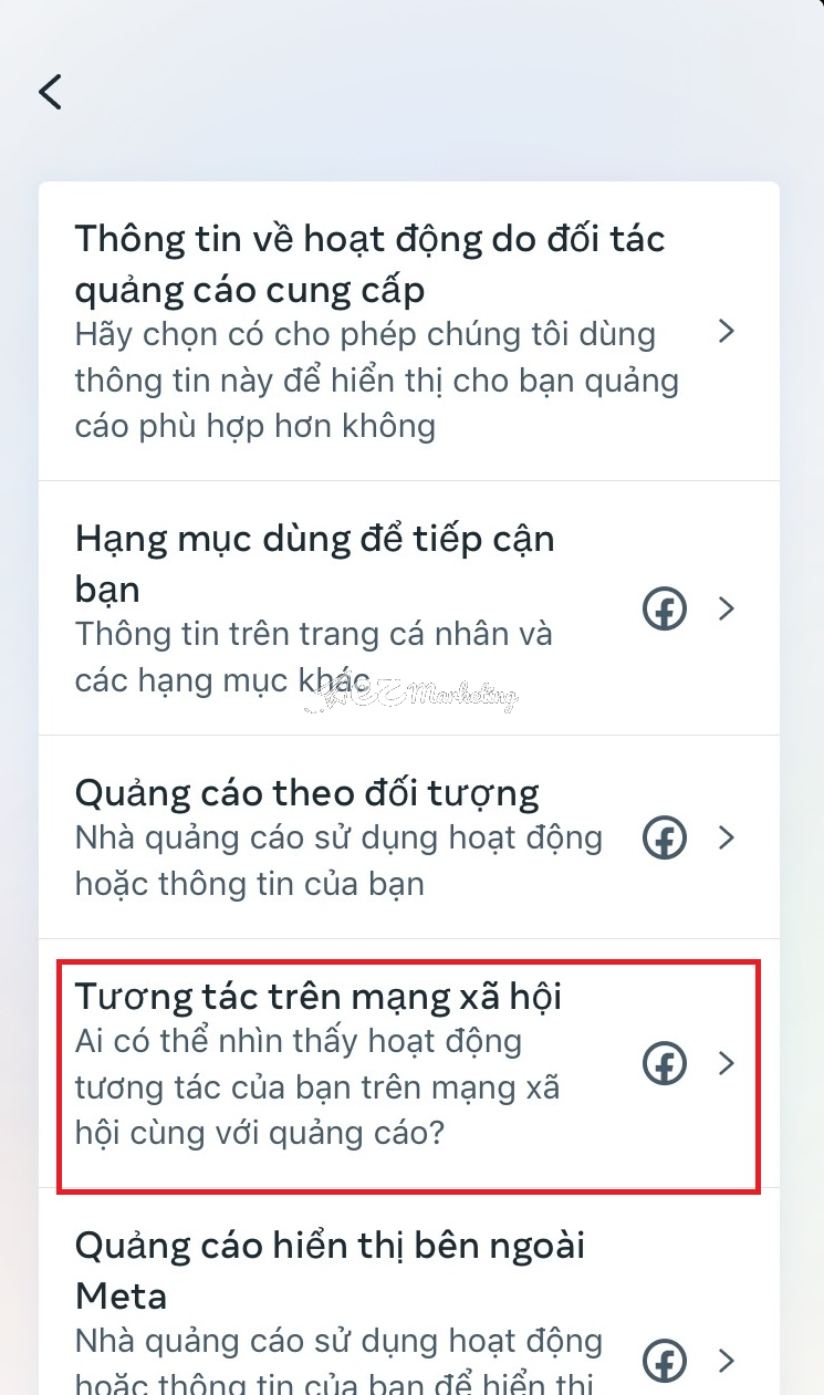 Ẩn hoạt động tương tác với quảng cáo của Trang trên điện thoại