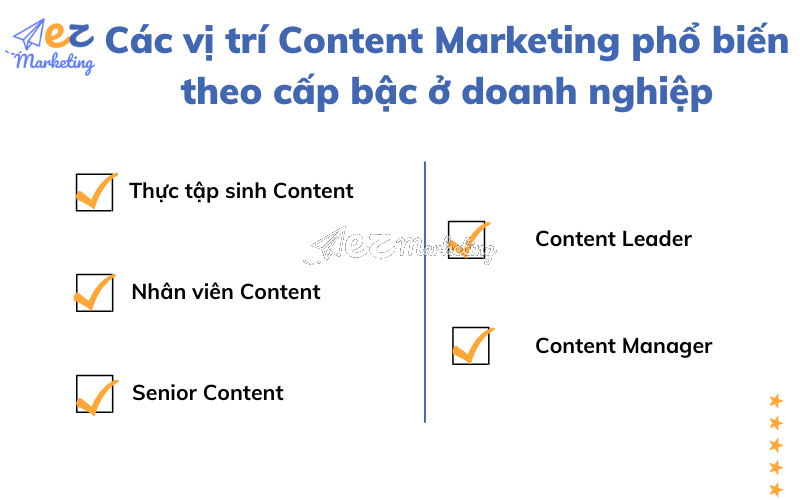 Các vị trí Content Marketing phổ biến theo cấp bậc ở doanh nghiệp