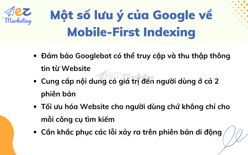 Một số lưu ý của Google về Mobile-First Indexing