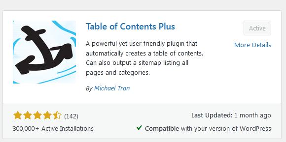 Plugin Table of Contents Plus