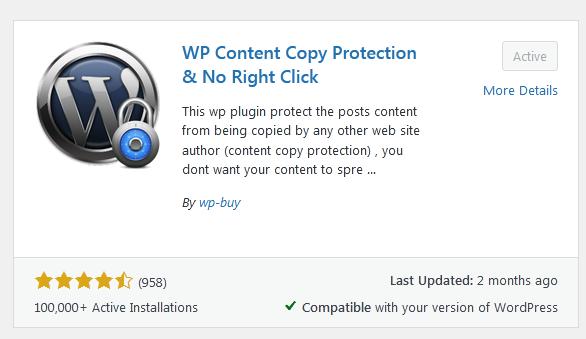 Plugin WP Content Copy Protection & No Right Click