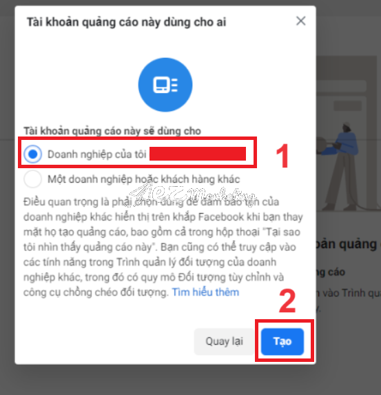 Hướng dẫn tạo tài khoản quảng cáo Facebook doanh nghiệp