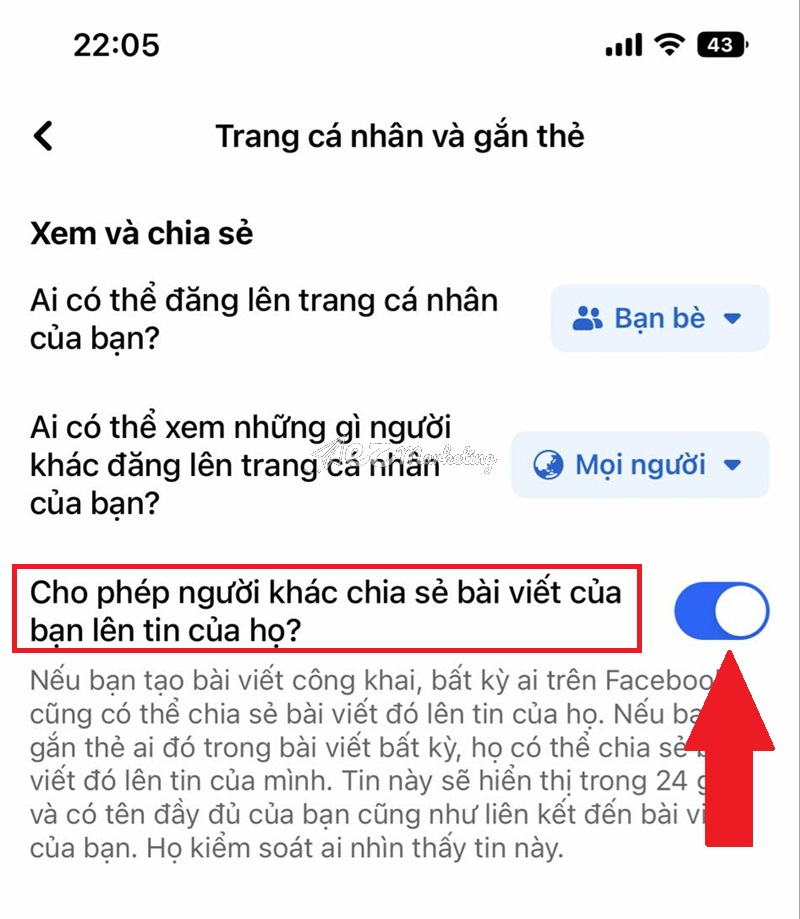 Bật cho phép chia sẻ bài viết Facebook