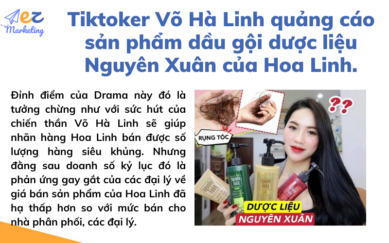 Tiktoker Võ Hà Linh quảng cáo sản phẩm dầu gội dược liệu Nguyên Xuân của Hoa Linh.