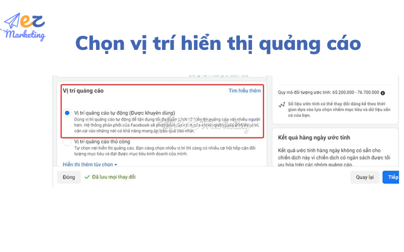 Chọn vị trí hiển thị quảng cáo